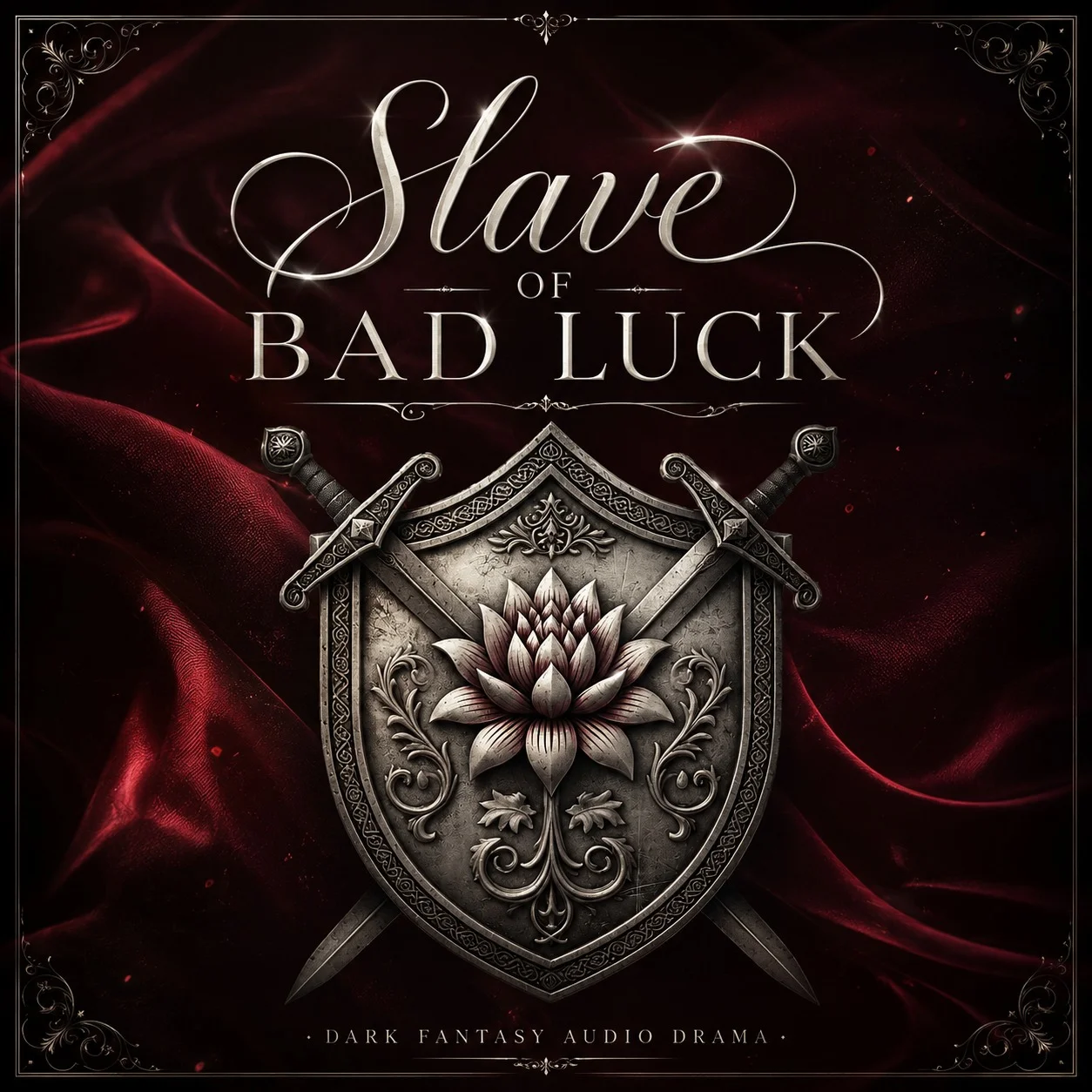 Original Slave of Bad Luck audiobook cover, shown in full with its title, shield and ornamental frame